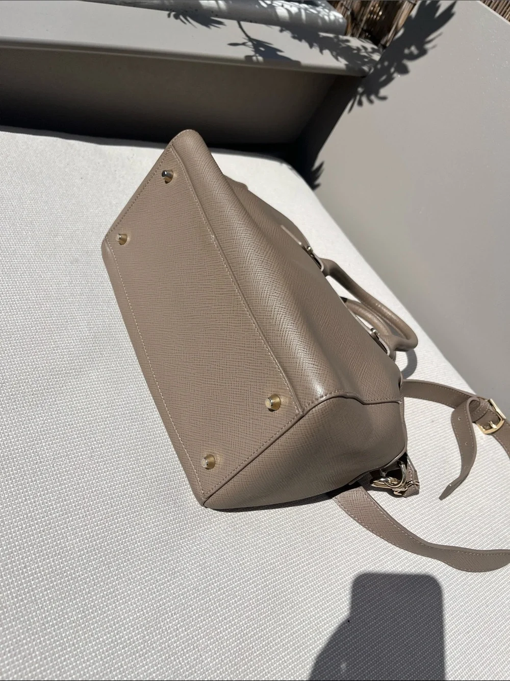 Furla Taupe Saffiano Leather Dome Satchel with Strap